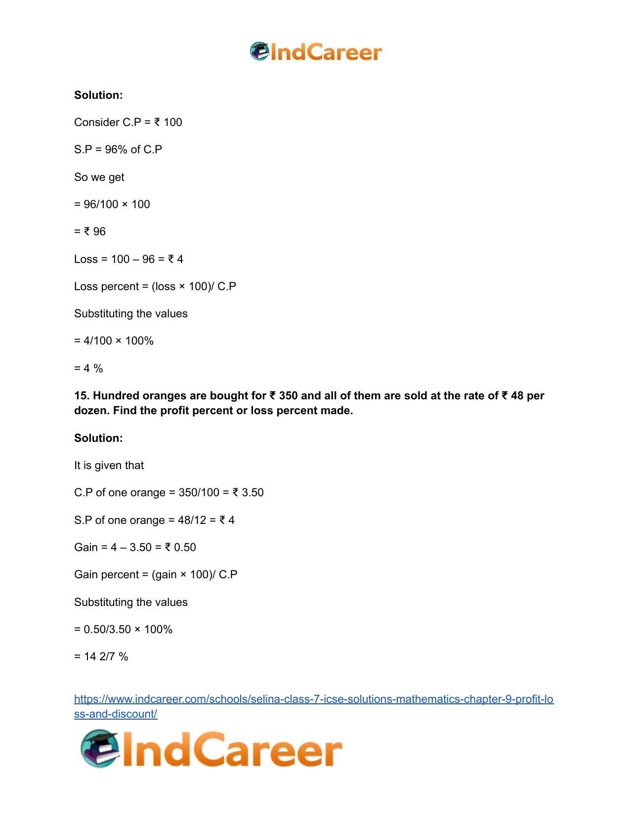 Selina Class 7 ICSE Solutions Mathematics : Chapter 9- Profit, Loss and Discount - Page 48