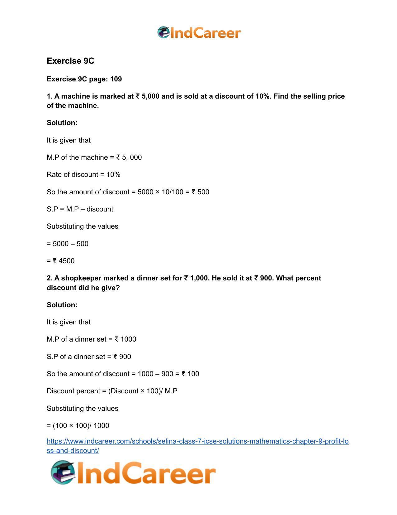 Selina Class 7 ICSE Solutions Mathematics : Chapter 9- Profit, Loss and Discount - Page 49