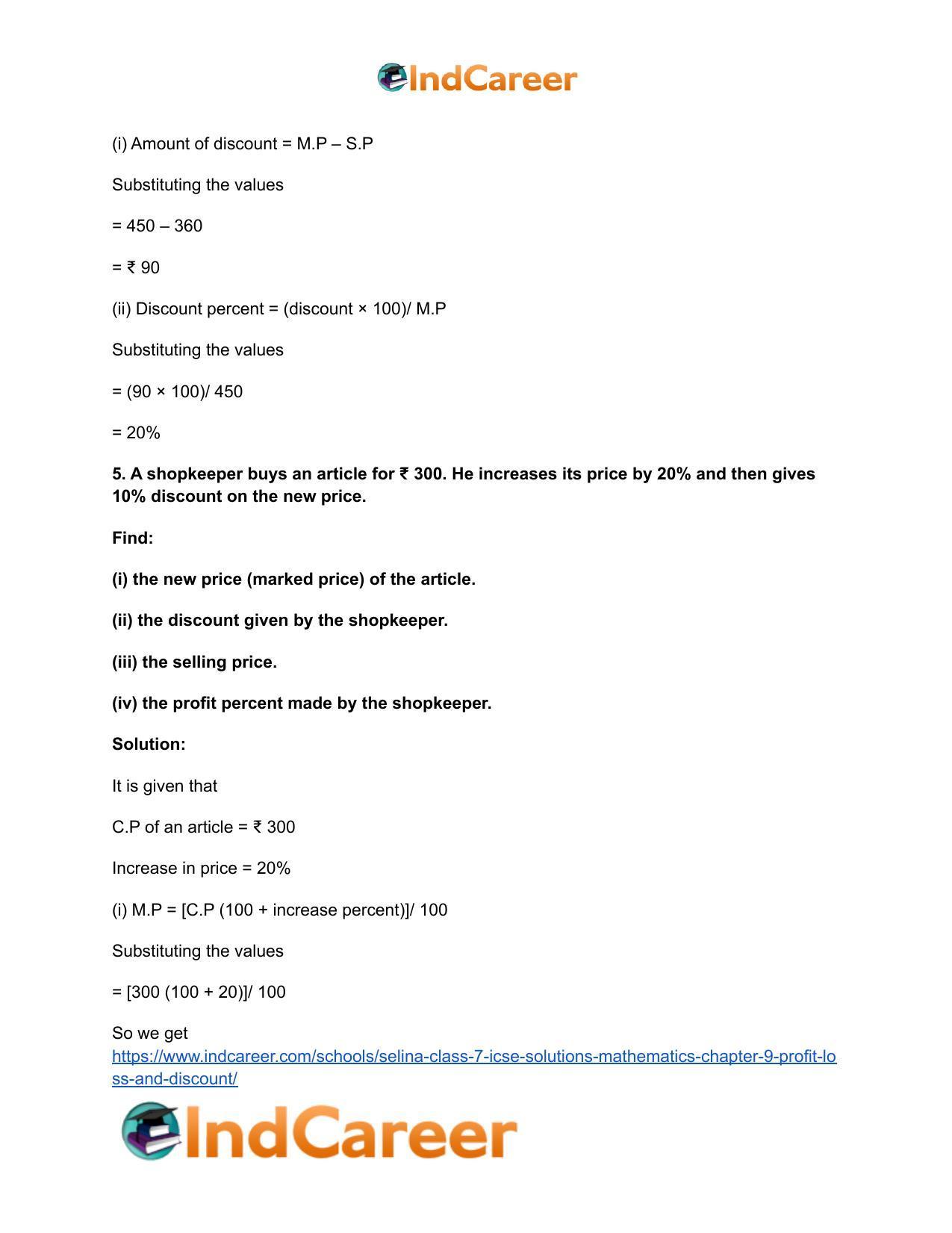 Selina Class 7 ICSE Solutions Mathematics : Chapter 9- Profit, Loss and Discount - Page 51