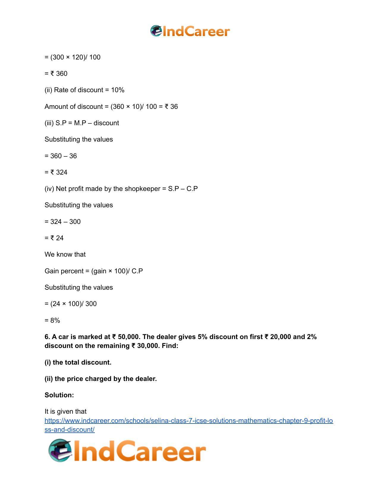 Selina Class 7 ICSE Solutions Mathematics : Chapter 9- Profit, Loss and Discount - Page 52