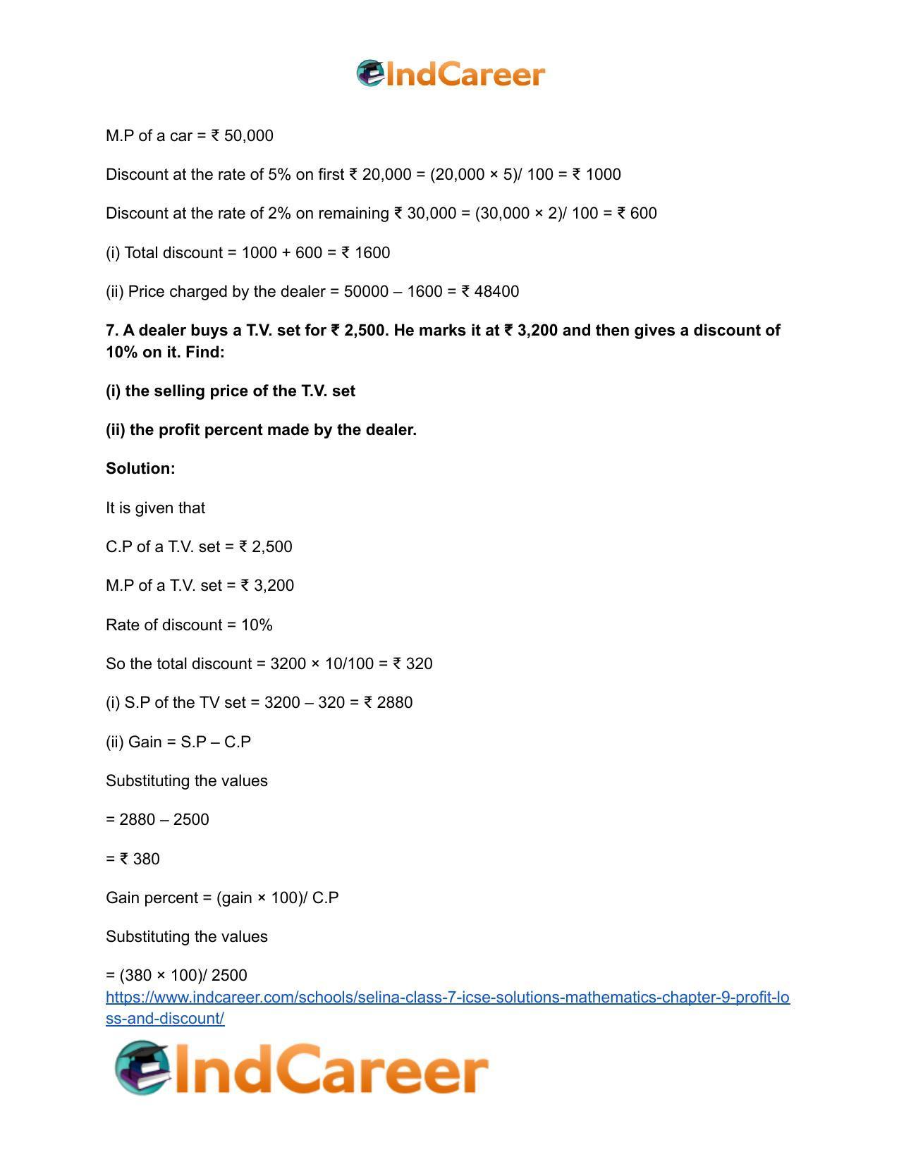 Selina Class 7 ICSE Solutions Mathematics : Chapter 9- Profit, Loss and Discount - Page 53