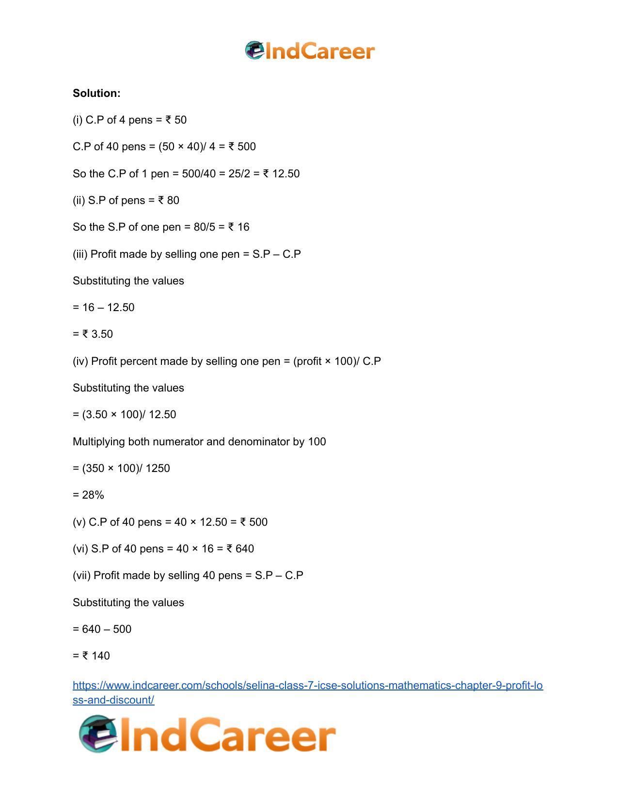 Selina Class 7 ICSE Solutions Mathematics : Chapter 9- Profit, Loss and Discount - Page 56
