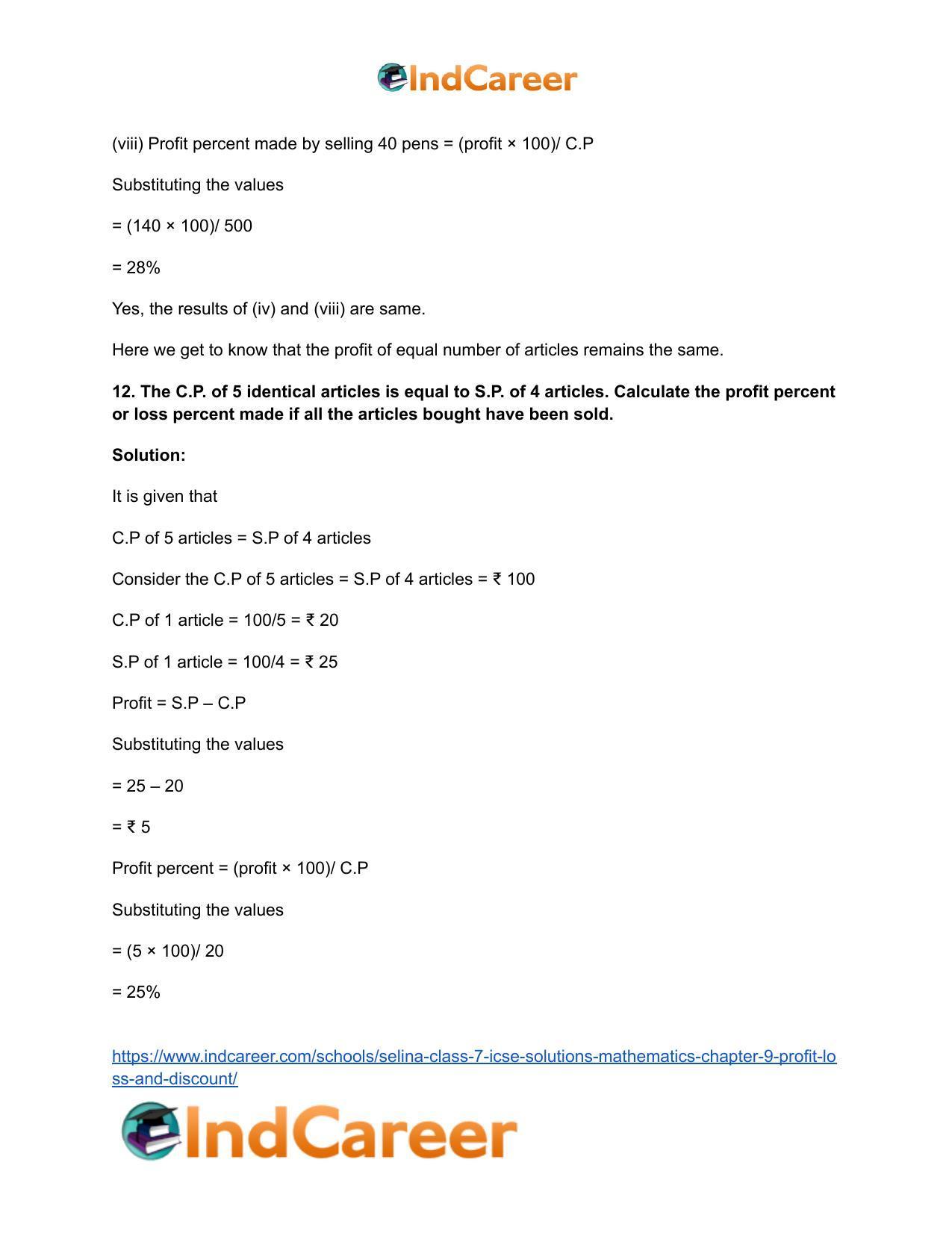 Selina Class 7 ICSE Solutions Mathematics : Chapter 9- Profit, Loss and Discount - Page 57