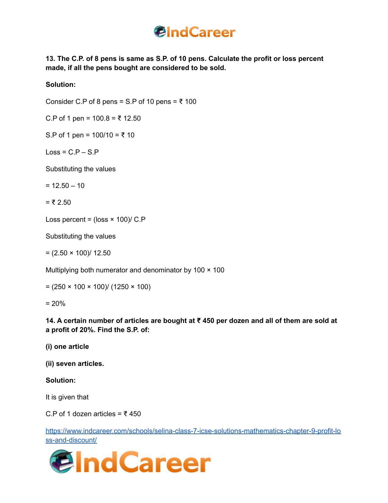 Selina Class 7 ICSE Solutions Mathematics : Chapter 9- Profit, Loss and Discount - Page 58