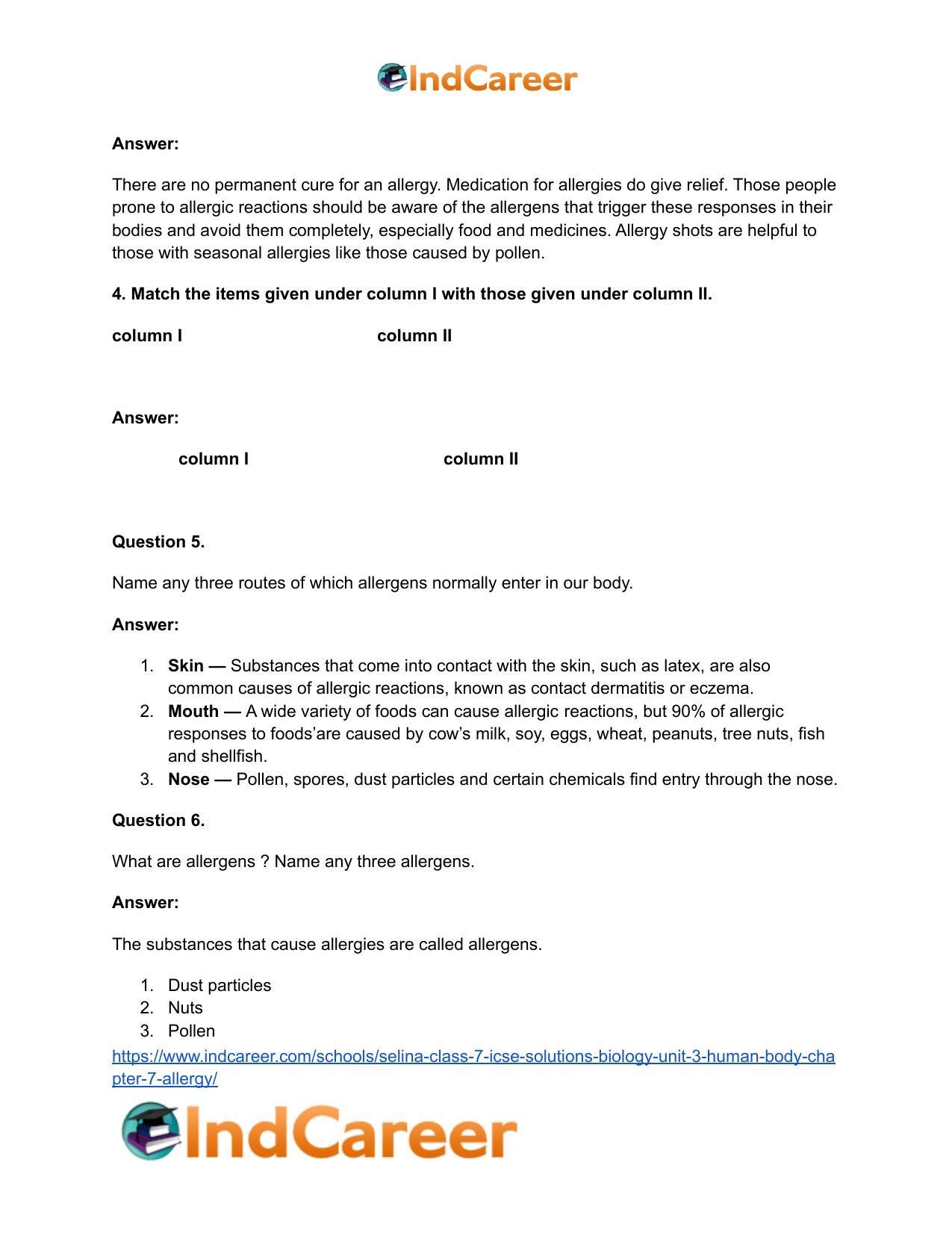 Selina Class 7 ICSE Solutions Biology (Unit 3) - Human Body: Chapter 7- Allergy - Page 3