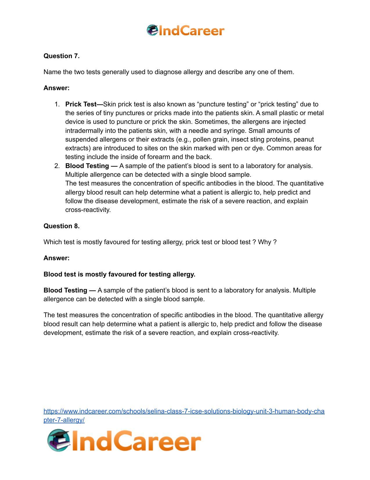 Selina Class 7 ICSE Solutions Biology (Unit 3) - Human Body: Chapter 7- Allergy - Page 4
