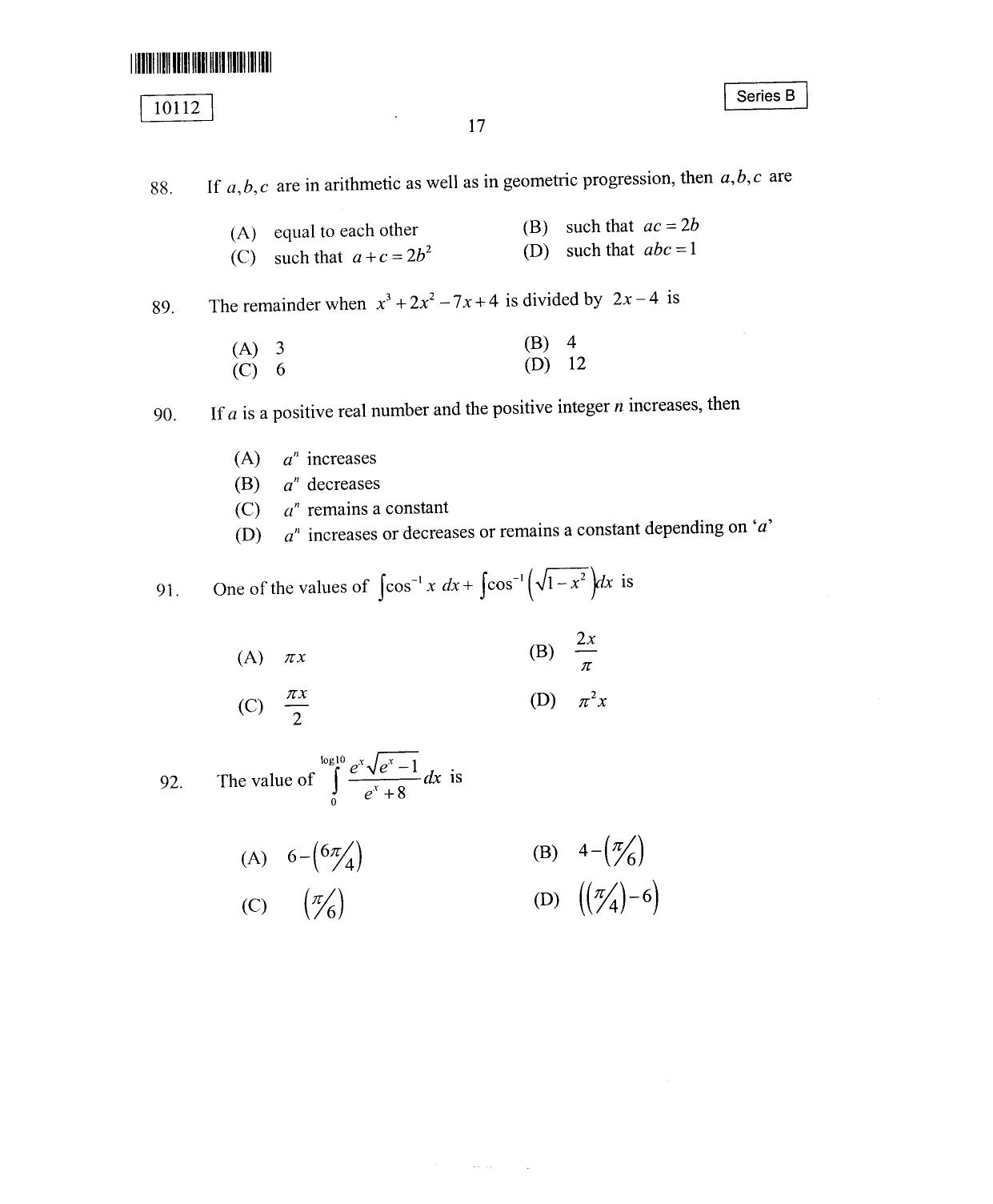 CUSAT CAT 2012 Mathematics, Physics & Chemistry Question Paper - Page 18