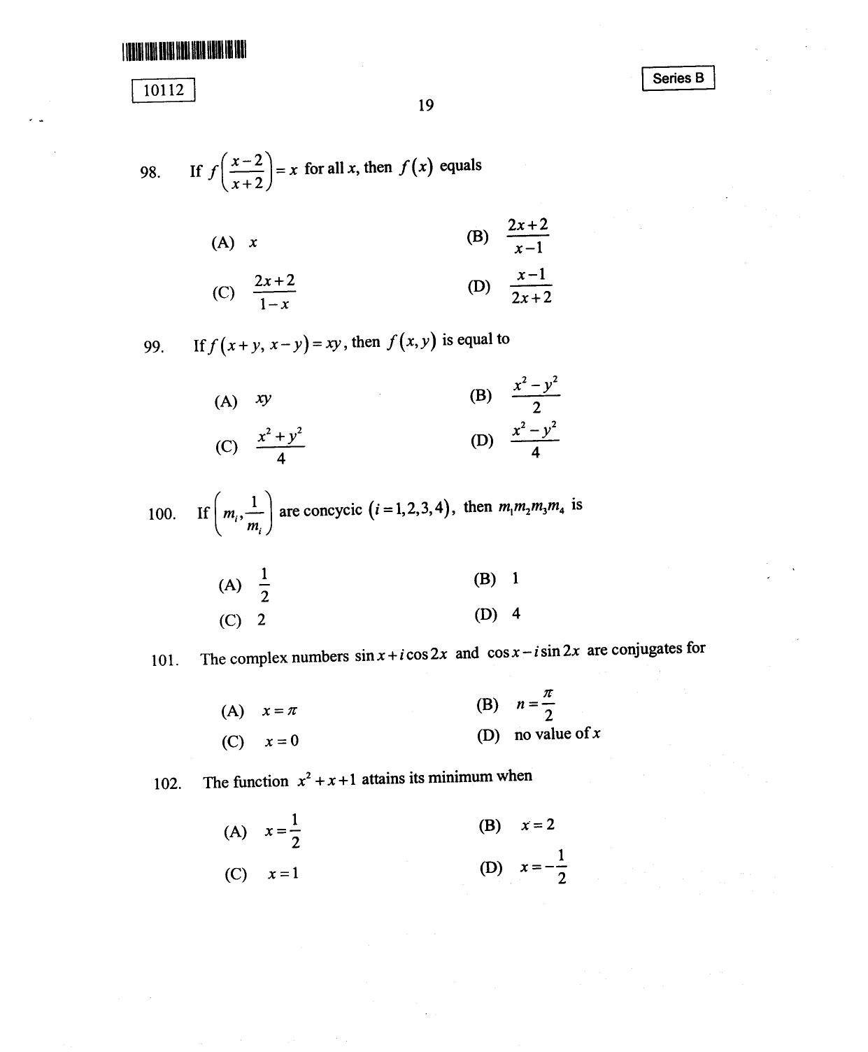 CUSAT CAT 2012 Mathematics, Physics & Chemistry Question Paper - Page 20