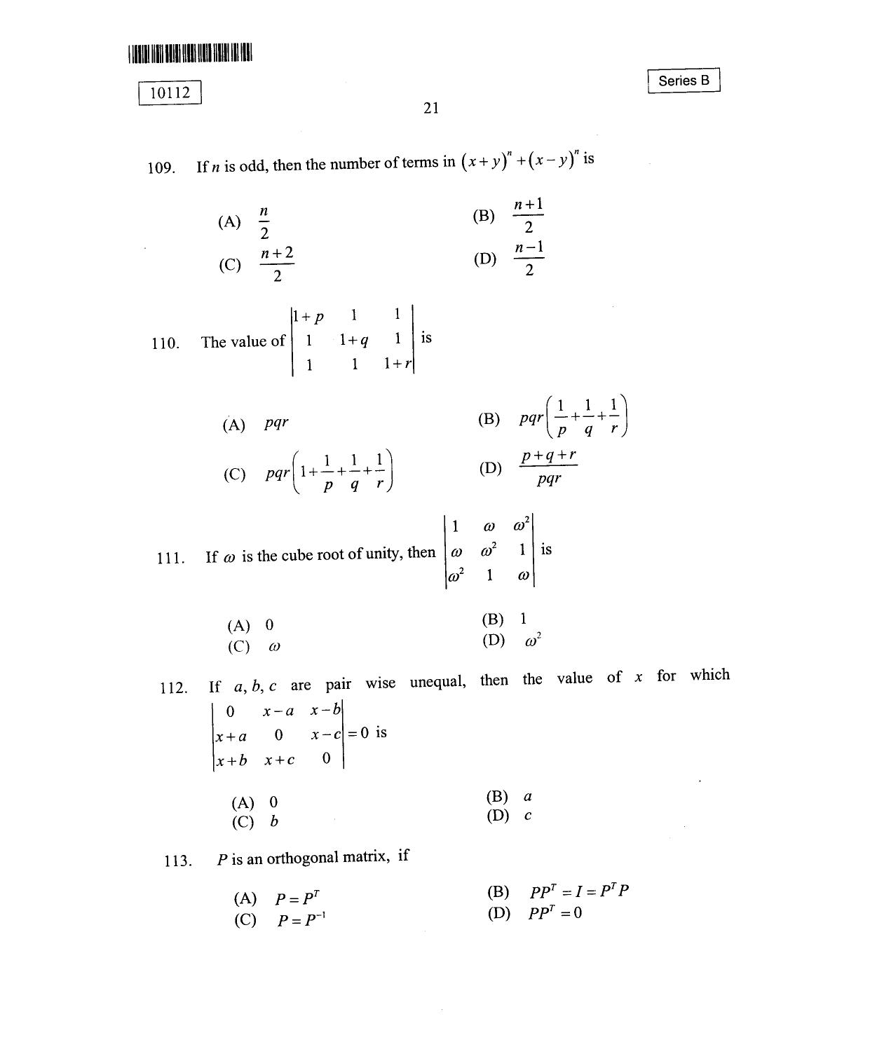 CUSAT CAT 2012 Mathematics, Physics & Chemistry Question Paper - Page 22