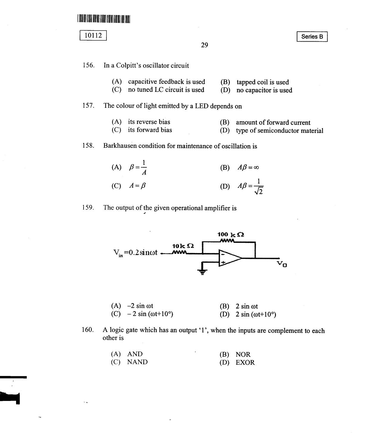 CUSAT CAT 2012 Mathematics, Physics & Chemistry Question Paper - Page 30
