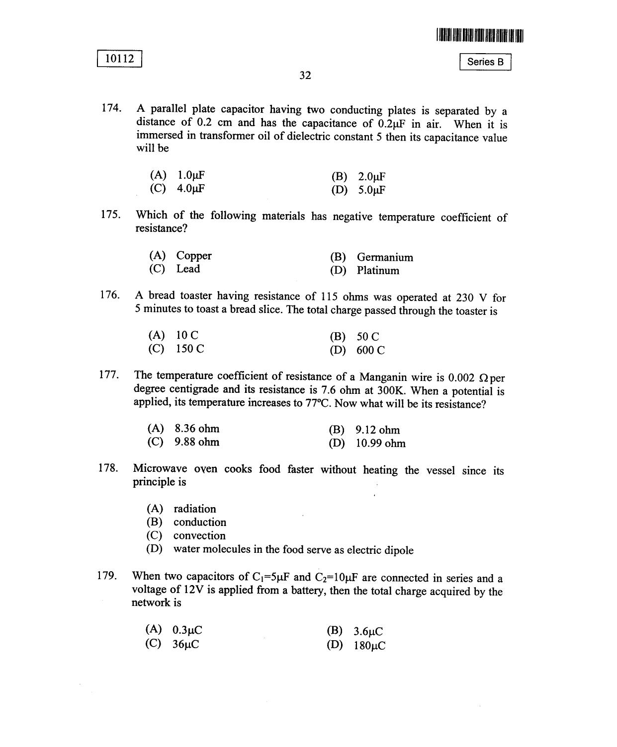 CUSAT CAT 2012 Mathematics, Physics & Chemistry Question Paper - Page 33
