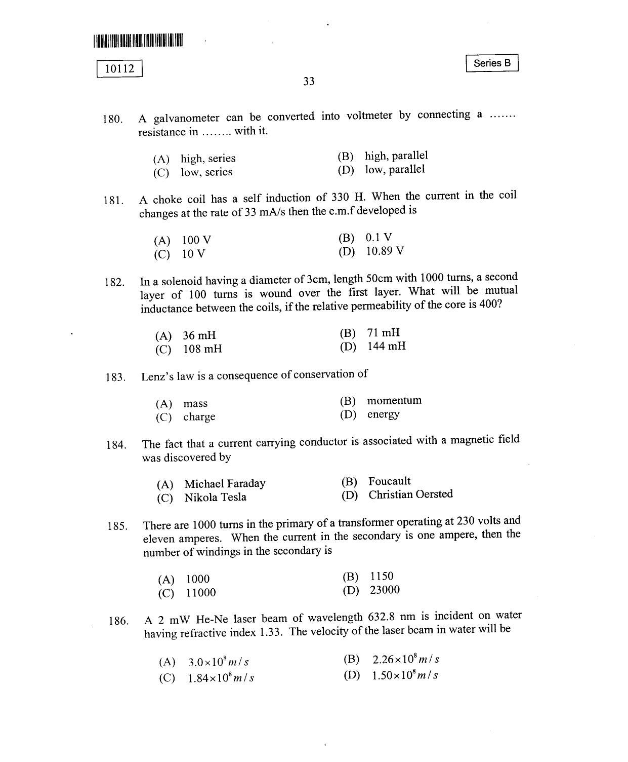 CUSAT CAT 2012 Mathematics, Physics & Chemistry Question Paper - Page 34