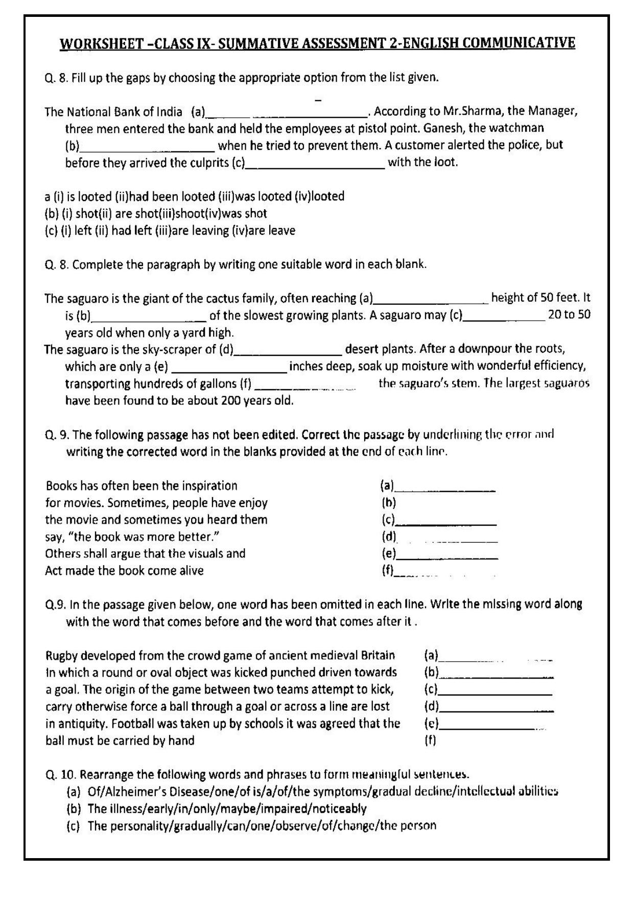 CBSE Worksheets for Class 9 English Assignment 2 - Page 1