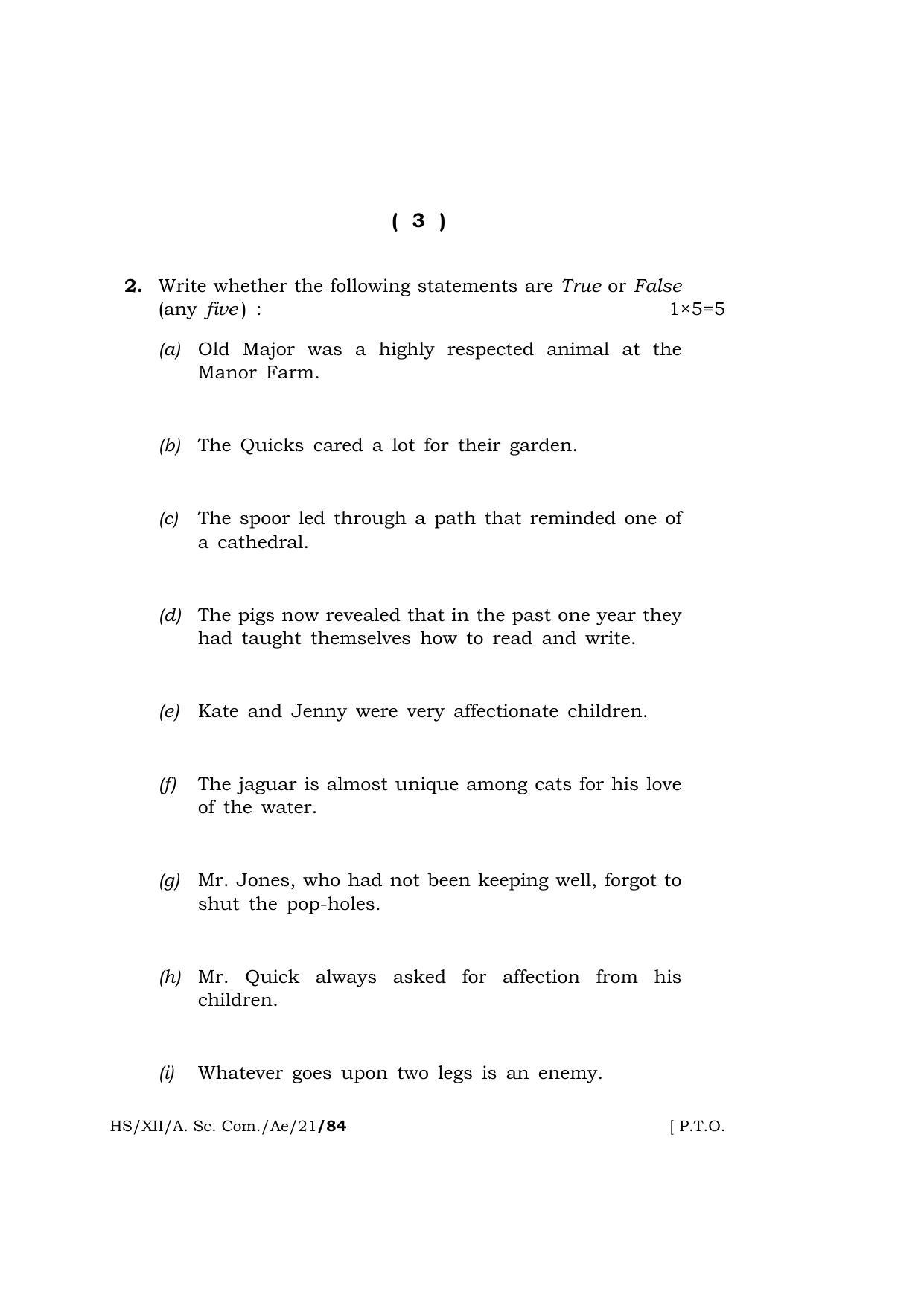 Meghalaya Board (MBOSE) Class 12 ALTERNATIVE ENGLISH  (HS-XII-A. Sc. Com.-Ae-21) 2021 Question Paper - Page 3
