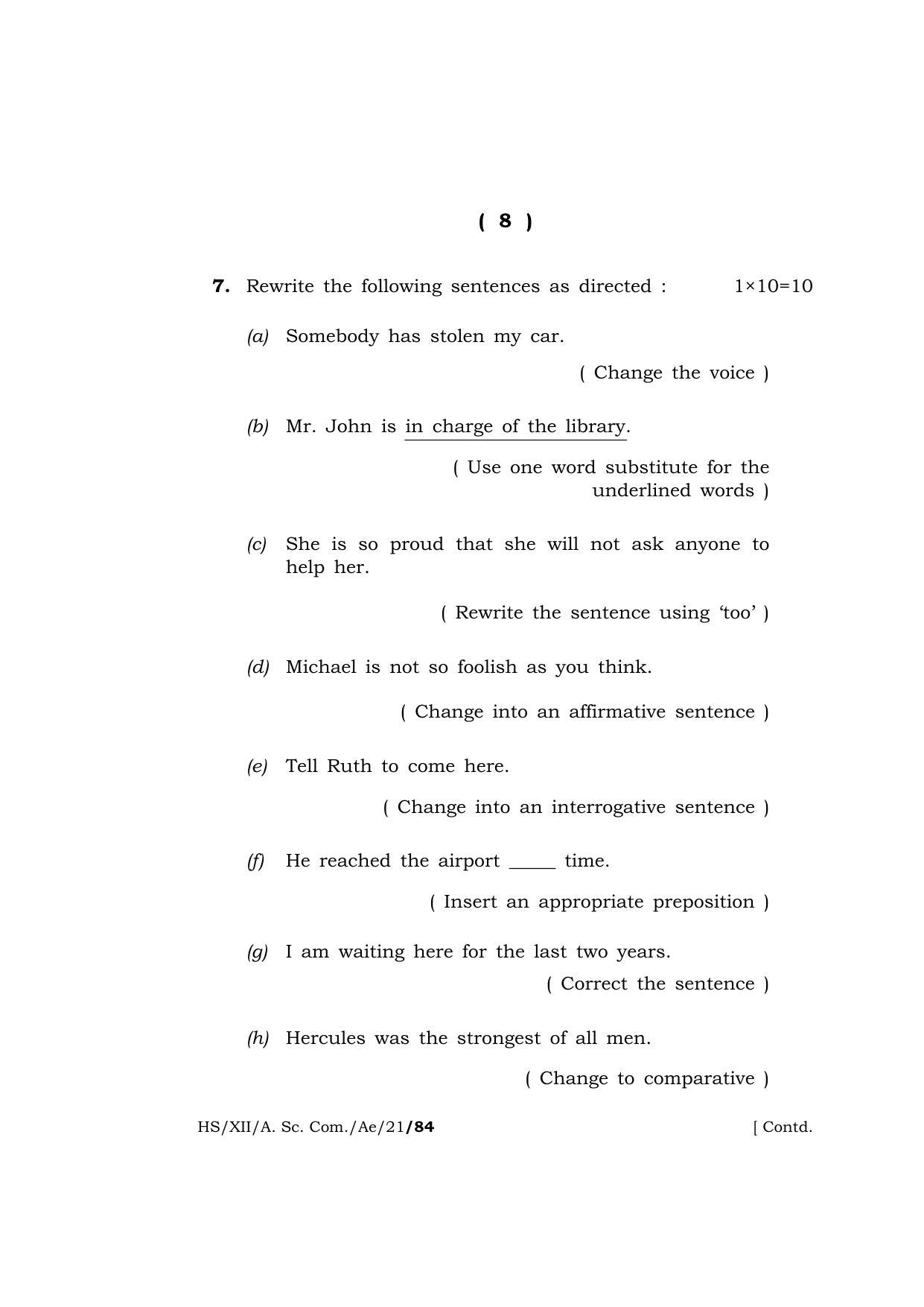 Meghalaya Board (MBOSE) Class 12 ALTERNATIVE ENGLISH  (HS-XII-A. Sc. Com.-Ae-21) 2021 Question Paper - Page 8