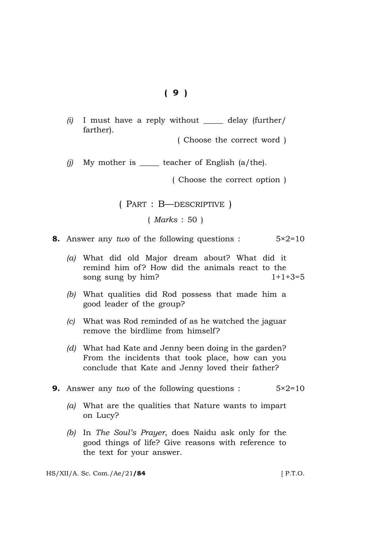 Meghalaya Board (MBOSE) Class 12 ALTERNATIVE ENGLISH  (HS-XII-A. Sc. Com.-Ae-21) 2021 Question Paper - Page 9