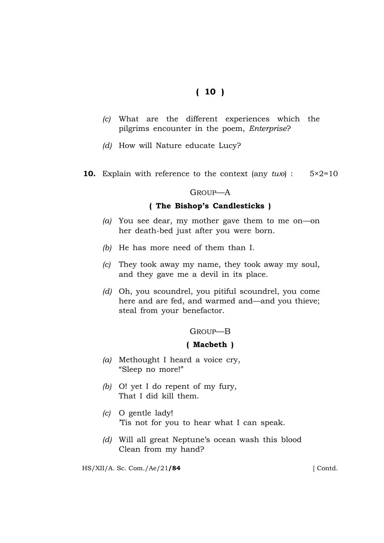 Meghalaya Board (MBOSE) Class 12 ALTERNATIVE ENGLISH  (HS-XII-A. Sc. Com.-Ae-21) 2021 Question Paper - Page 10
