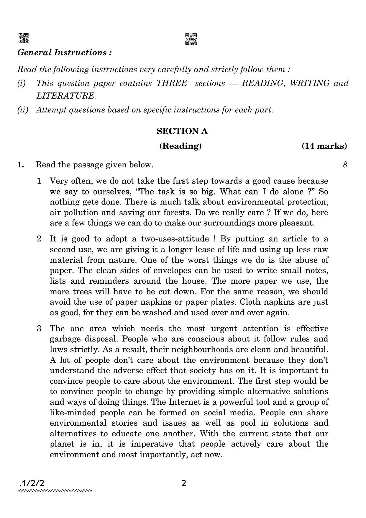 CBSE Class 12 1-2-2 English Core 2022 Question Paper - Page 2