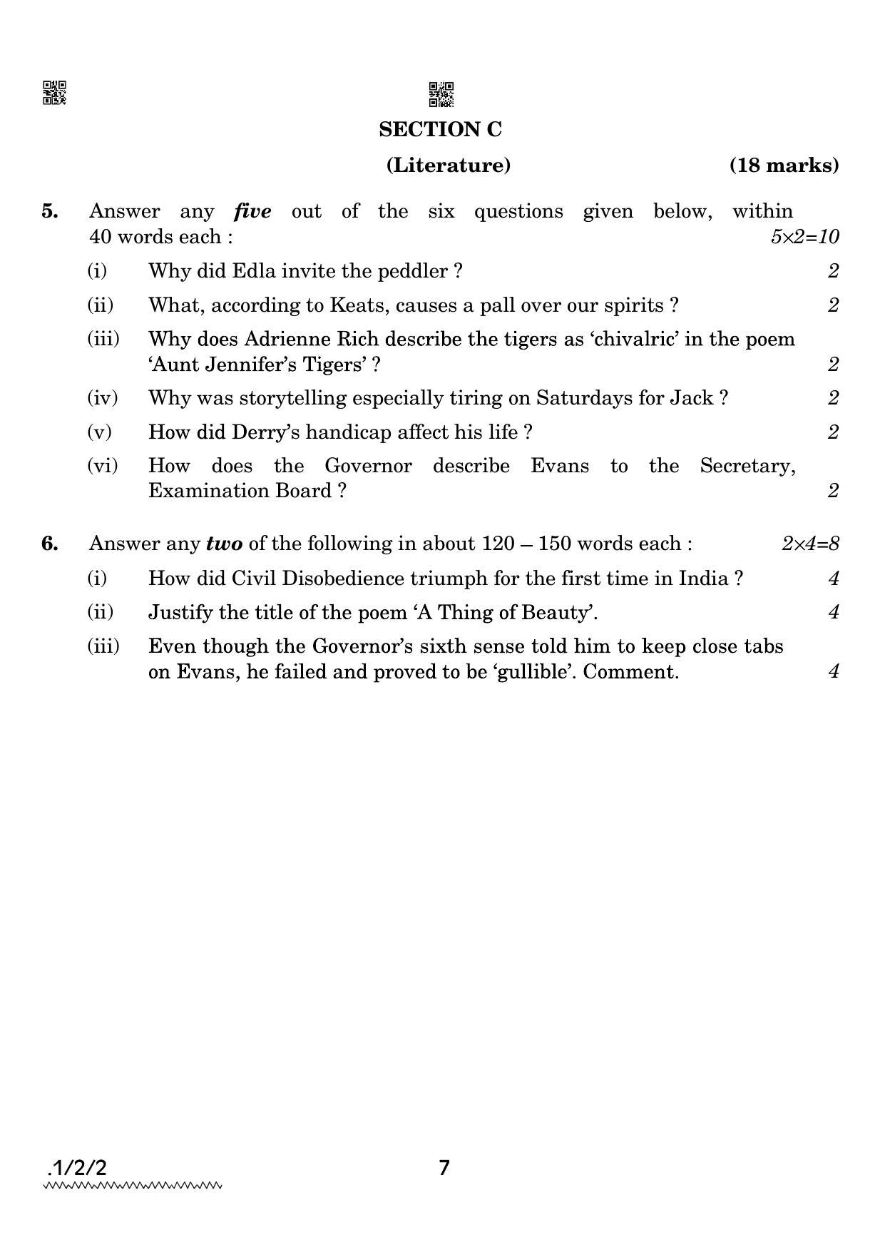 CBSE Class 12 1-2-2 English Core 2022 Question Paper - Page 7