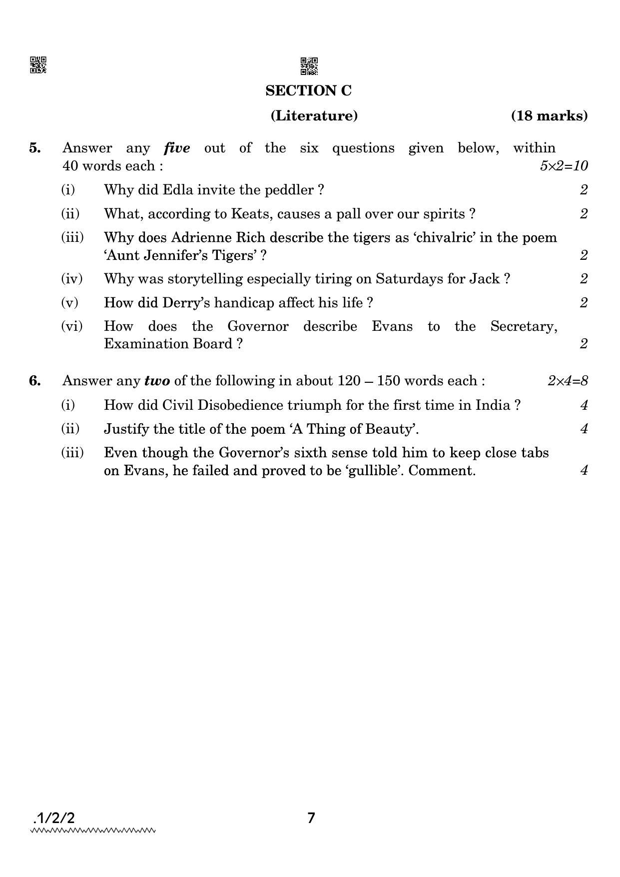 CBSE Class 12 1-2-2 English Core 2022 Question Paper - Page 7
