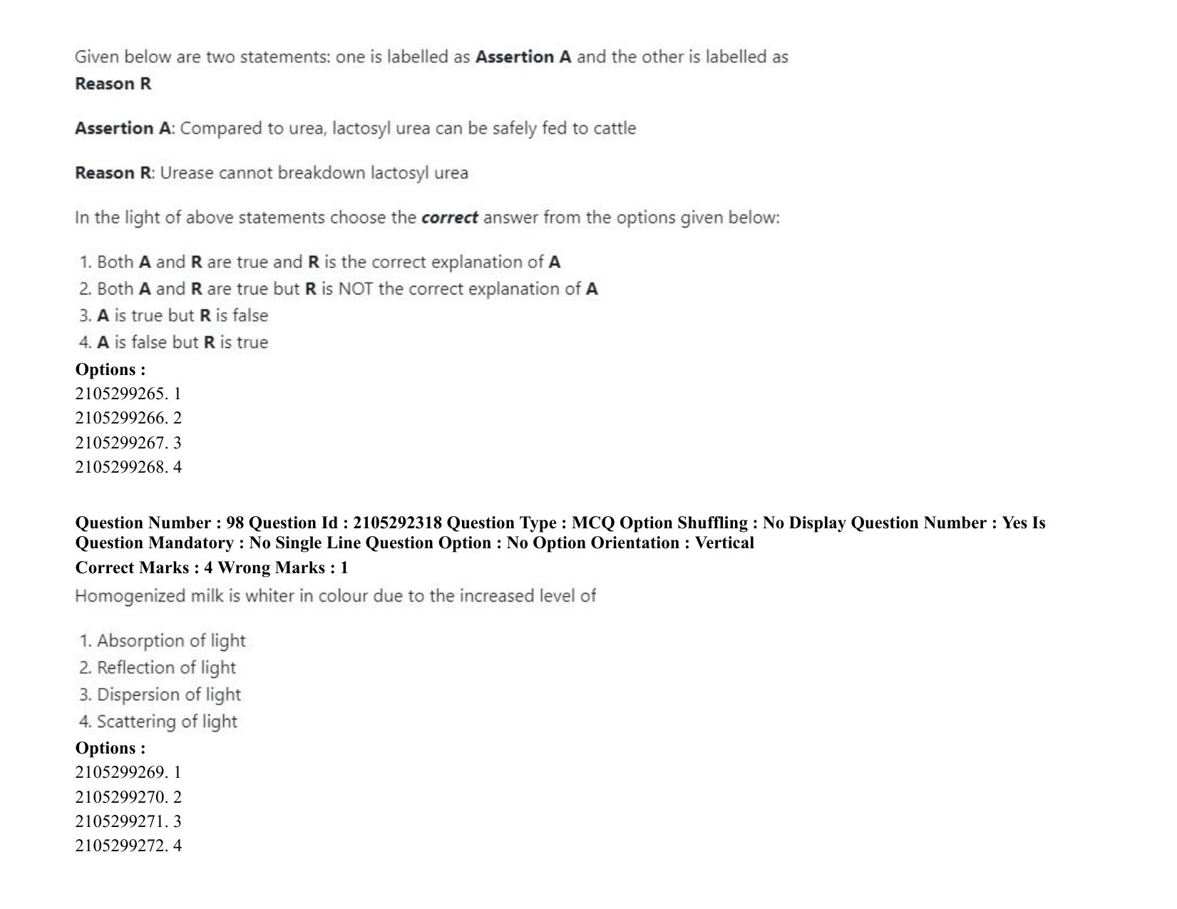 ICAR AIEEA PG 2020 DAIRY SCIENCE Question Paper - Page 56