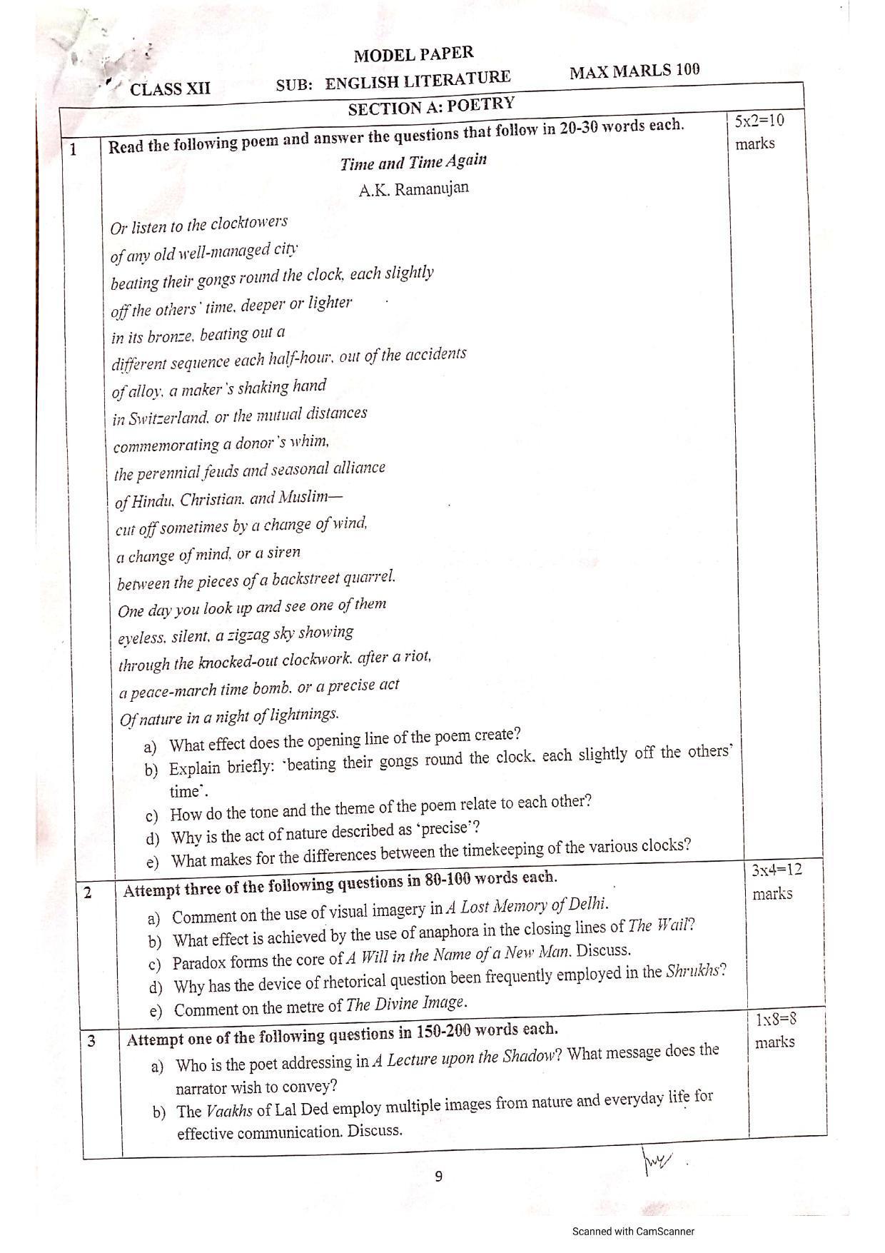  JKBOSE Class 12 English Literature Model Question Paper 2023 - Page 2