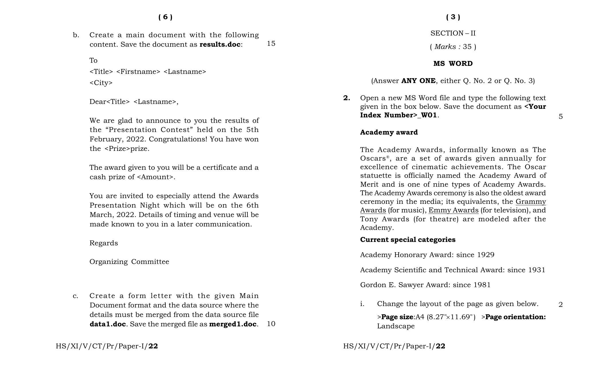 Meghalaya Board (MBOSE) Class 11 Computer Technique Paper I (practical) 2022 Question Paper - Page 2