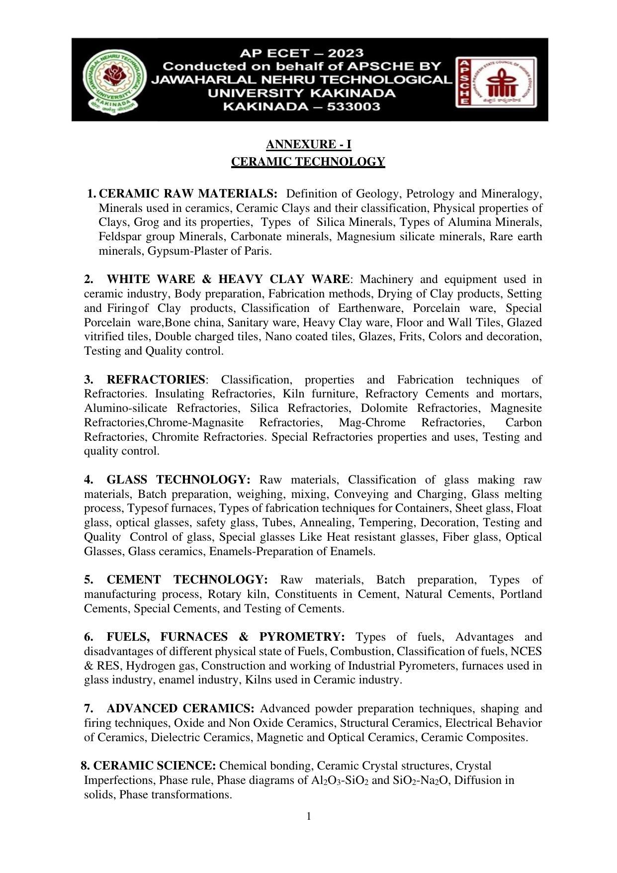 AP ECET CERAMIC TECHNOLOGY Syllabus - Page 1