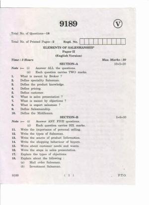 AP Inter 2nd Year Elements of Salesmanship-II May-2019-Vocational Question Paper