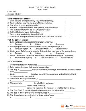 CBSE Worksheets for Class 7 History The Delhi Sultans Assignment