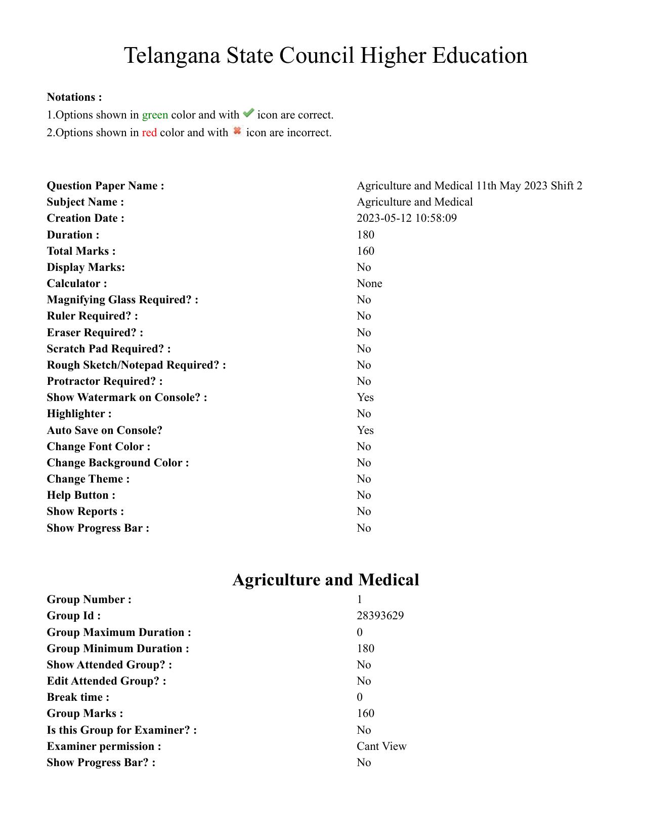 TS EAMCET 2023 Agriculture and Medical Question Paper with Key (11 May 2023 Afternoon (English & Telugu) - Page 1