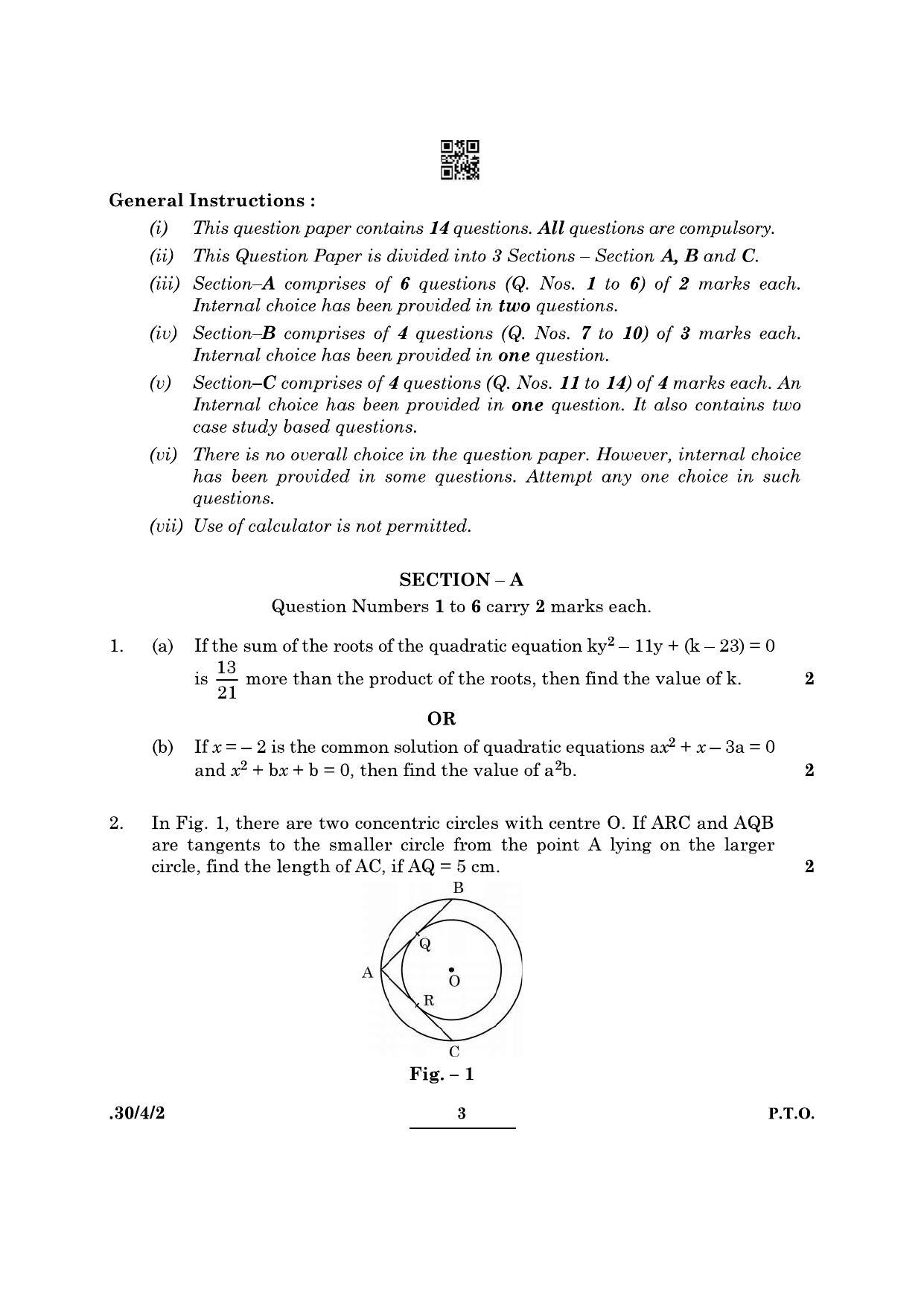 CBSE Class 10 Maths (30/4/2 - SET II) 2022 Question Paper - Page 3