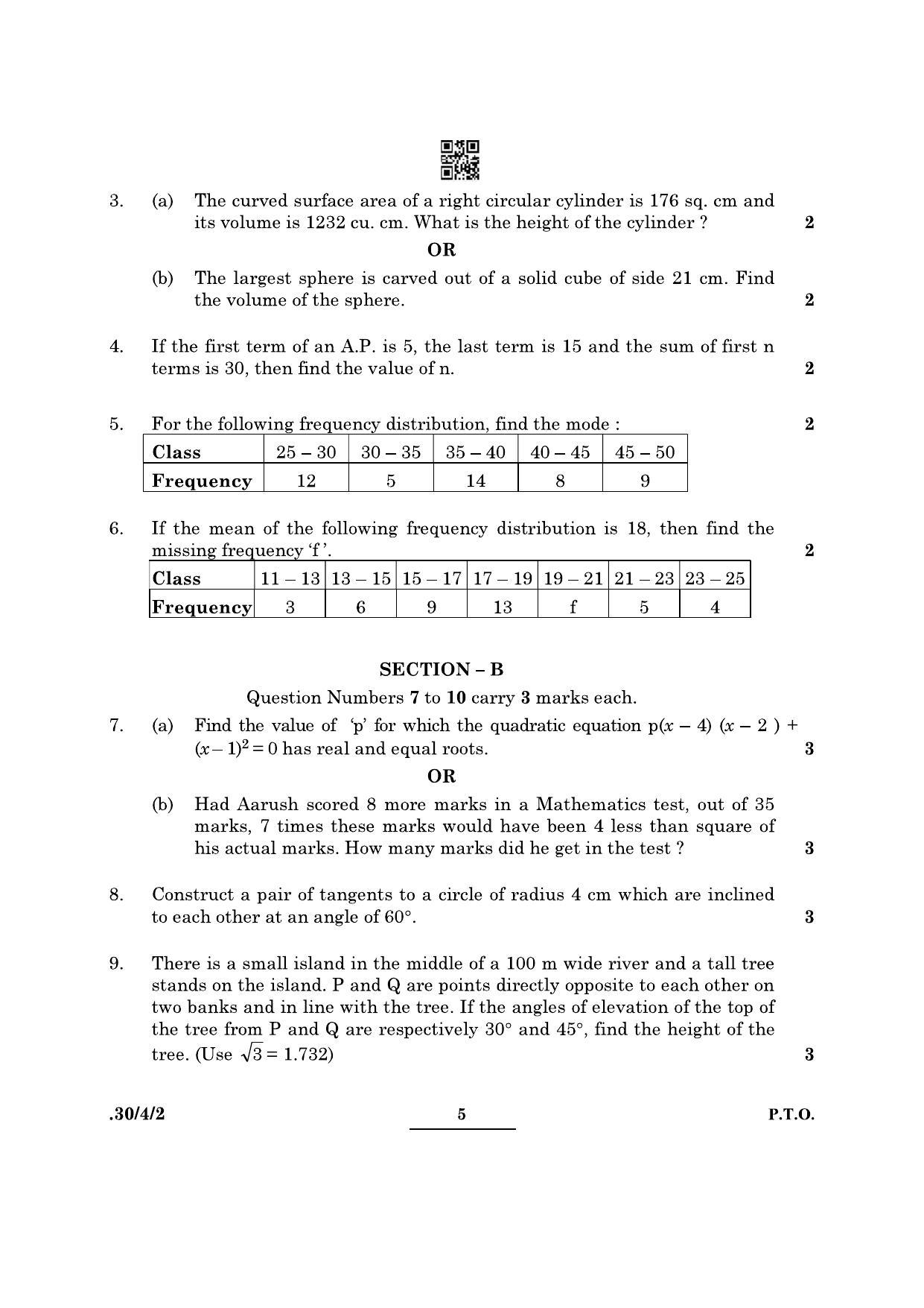 CBSE Class 10 Maths (30/4/2 - SET II) 2022 Question Paper - Page 5