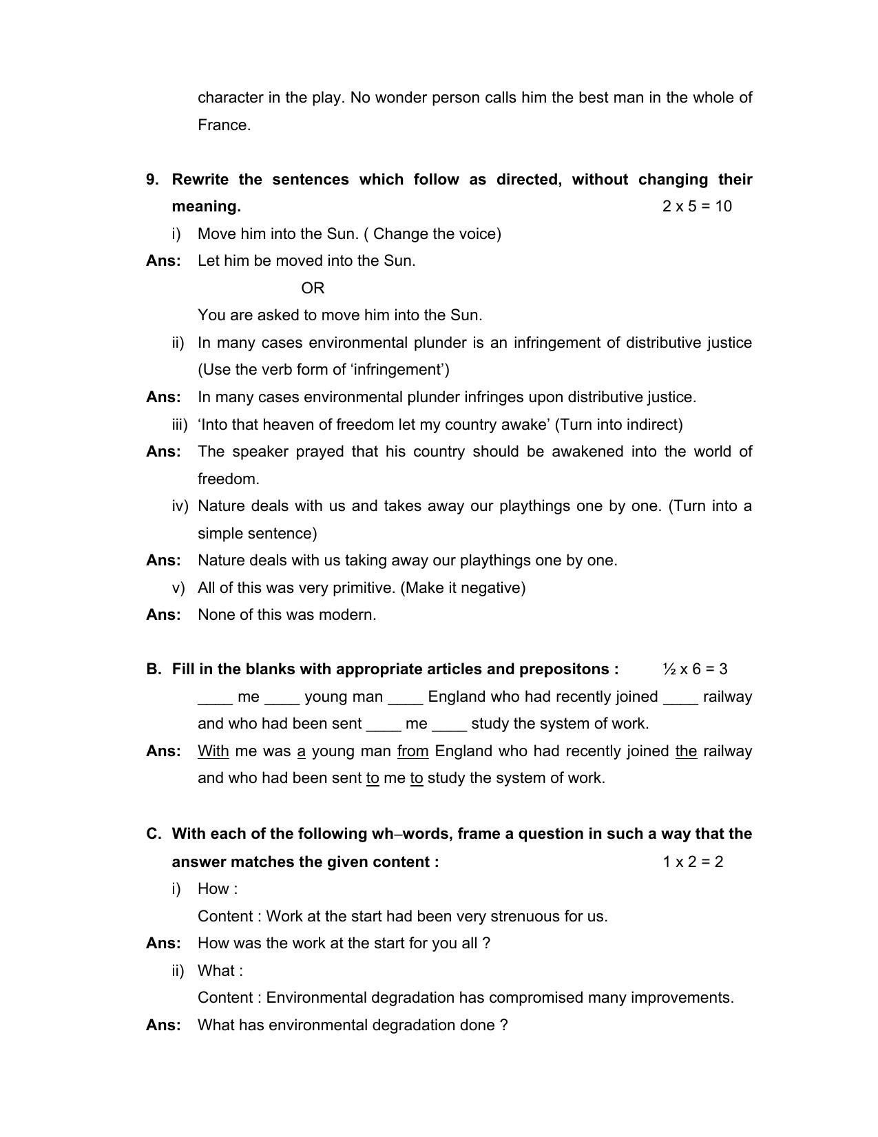 West Bengal Board Class 12 English 2020 Question Paper - Page 3