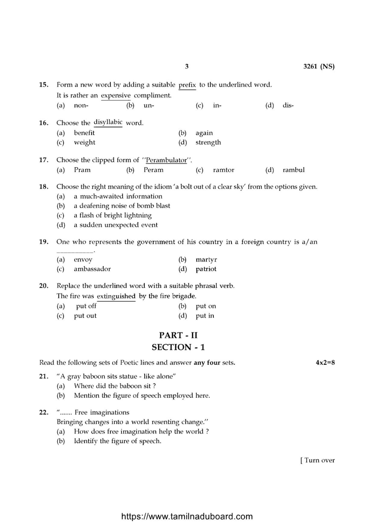 TN Class 12 English Language 3261 NS Question Papers 2020 - Page 3