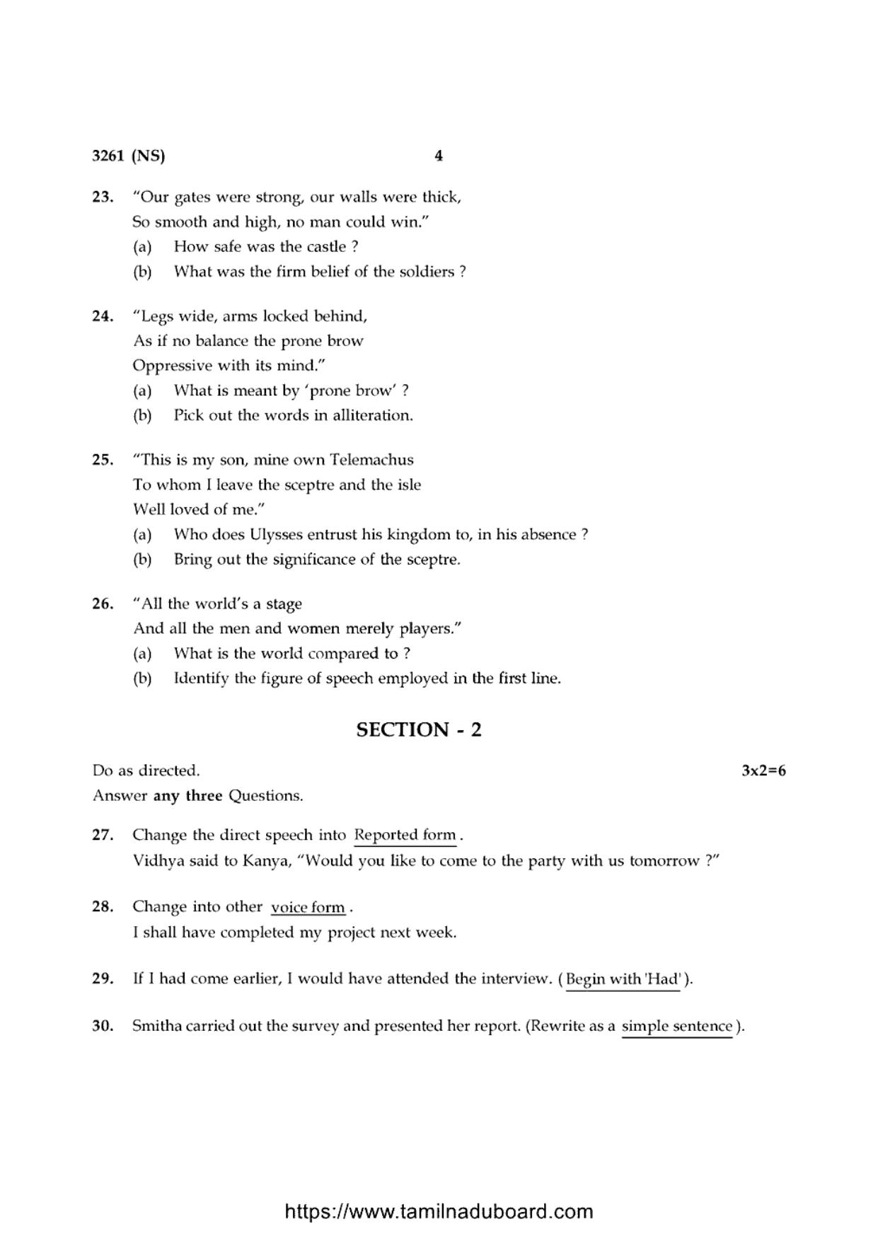 TN Class 12 English Language 3261 NS Question Papers 2020 - Page 4