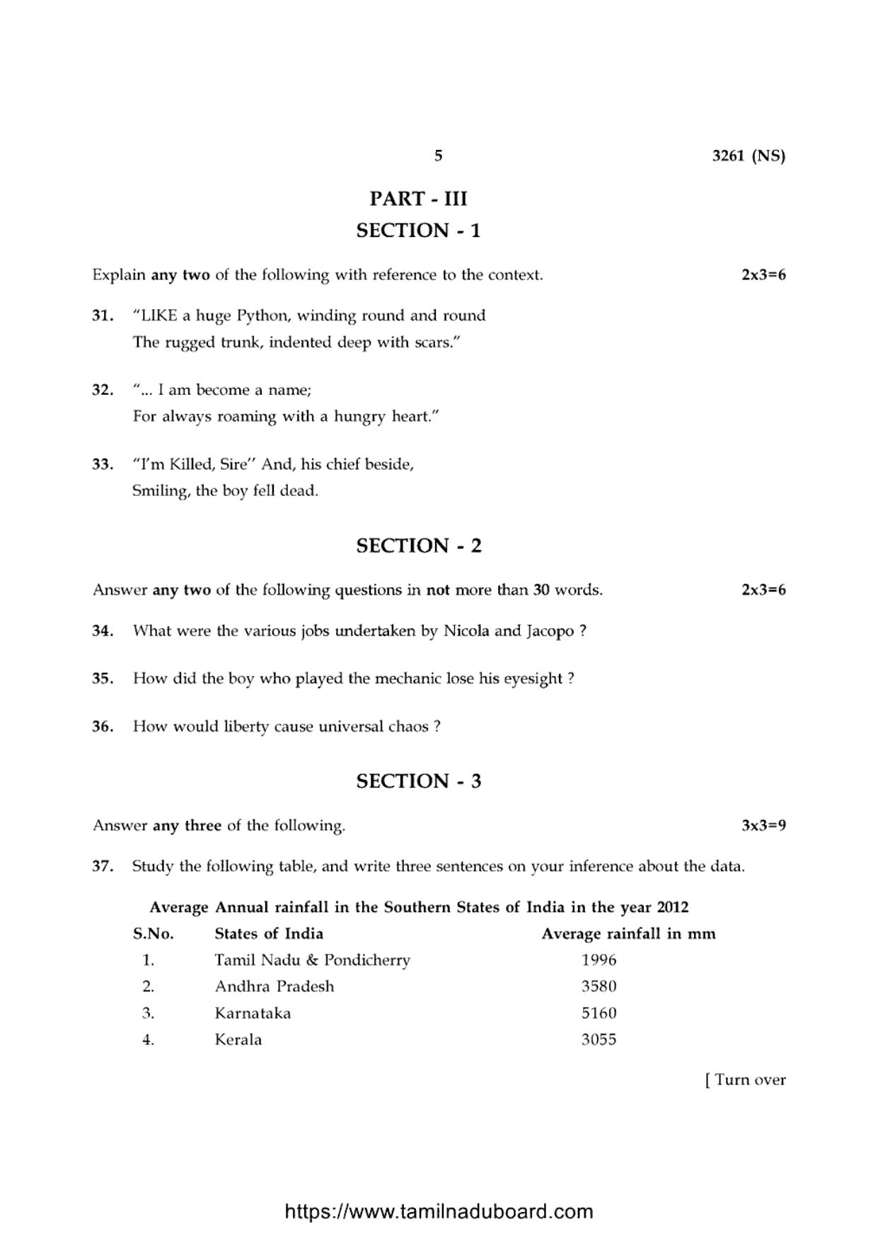 TN Class 12 English Language 3261 NS Question Papers 2020 - Page 5