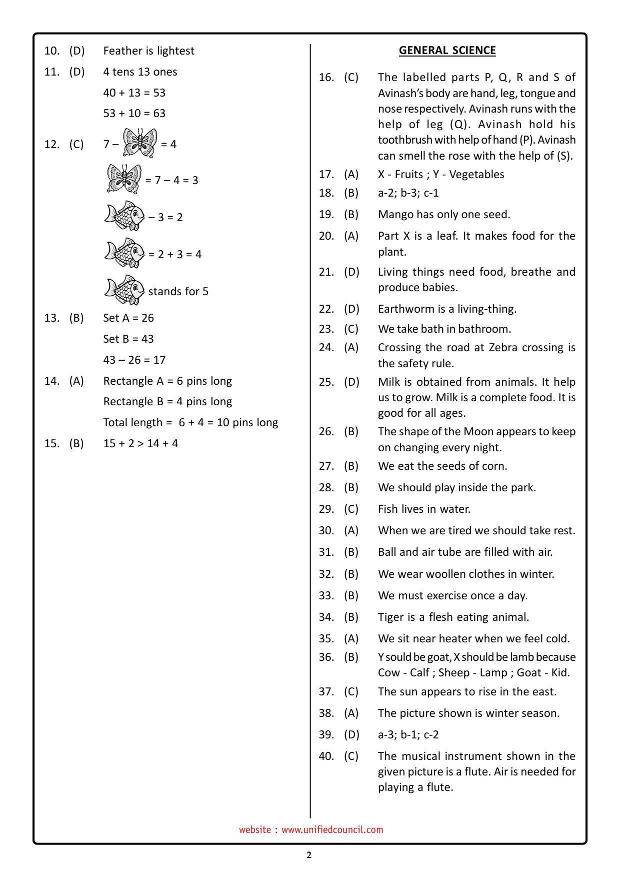 NSTSE 2023 Class 1 Answer Key (Paper Code 487) - Page 2