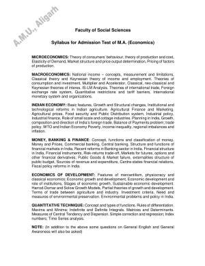AMU Entrance Exam: M.A. Economics Syllabus