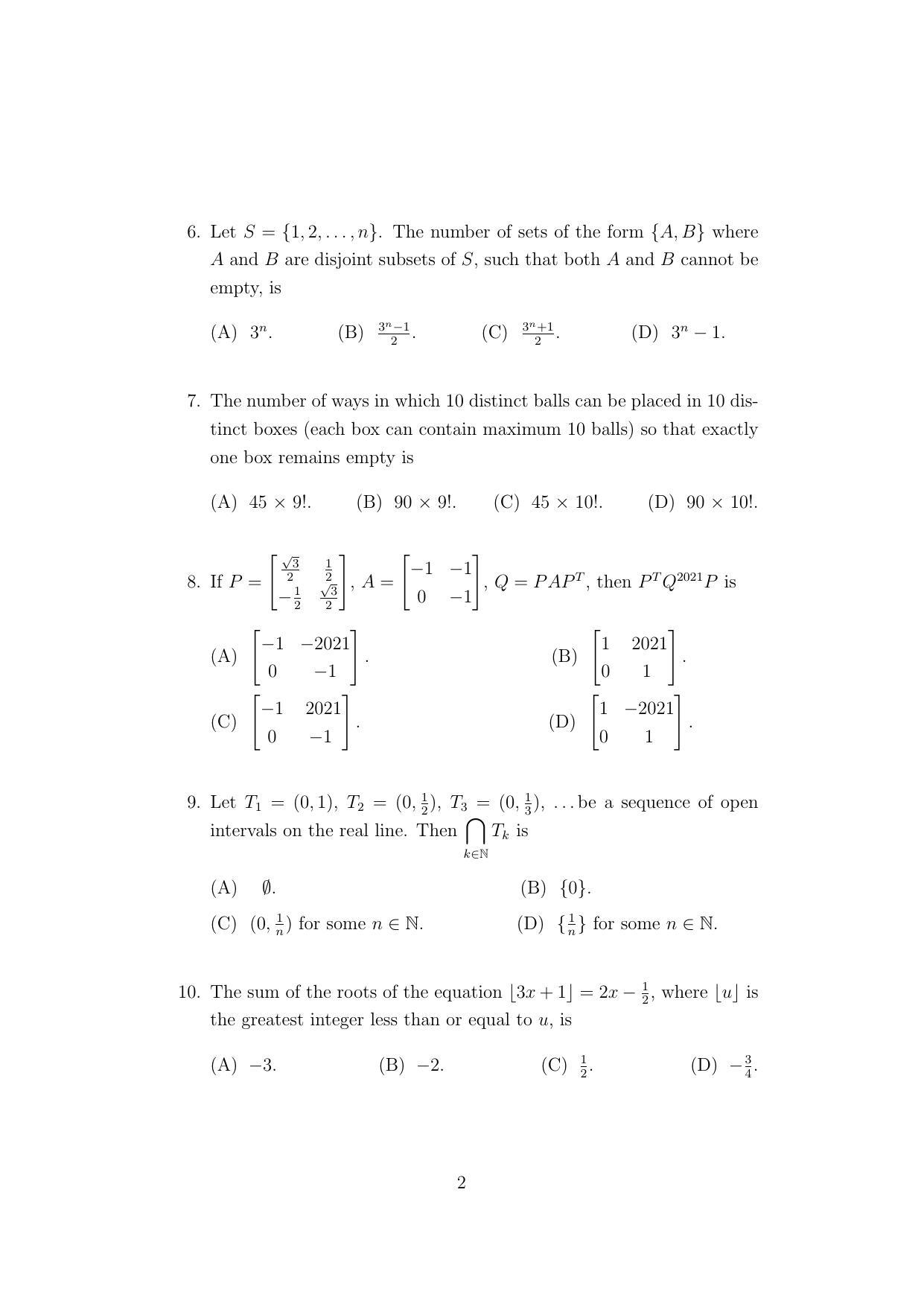 ISI Admission Test PG Diploma in Statistical Methods and Analytics DST 2021 Sample Paper - Page 2
