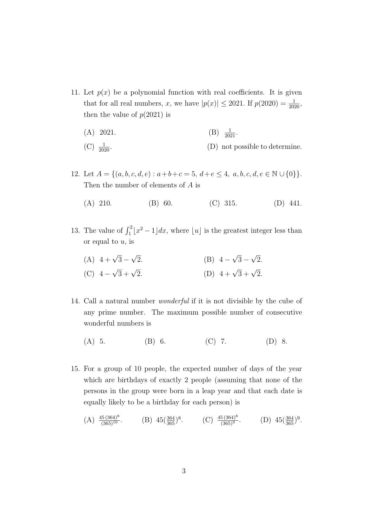 ISI Admission Test PG Diploma in Statistical Methods and Analytics DST 2021 Sample Paper - Page 3