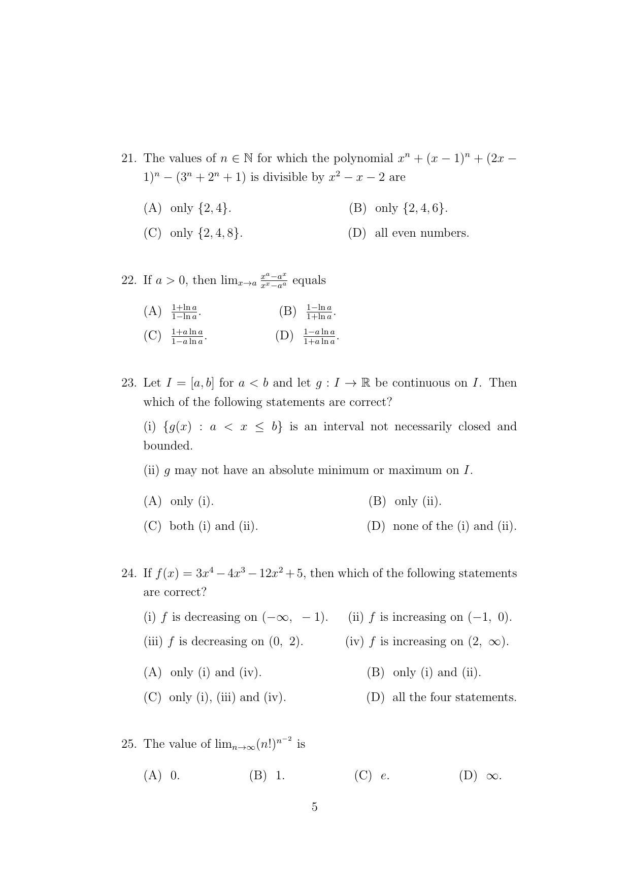 ISI Admission Test PG Diploma in Statistical Methods and Analytics DST 2021 Sample Paper - Page 5