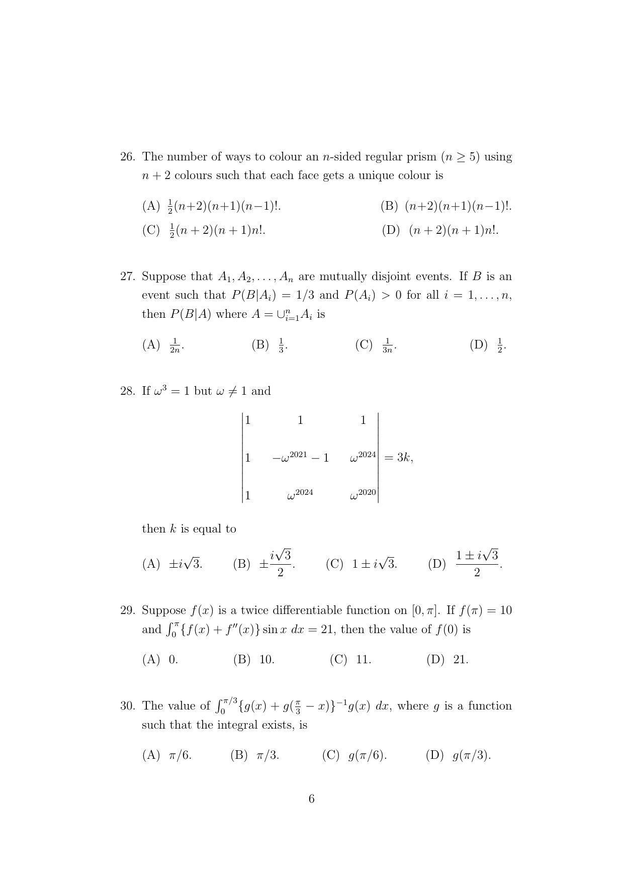 ISI Admission Test PG Diploma in Statistical Methods and Analytics DST 2021 Sample Paper - Page 6