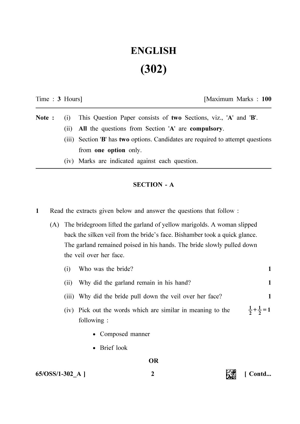 NIOS 2023 Class 12 English (OSS) Question Paper - Page 2