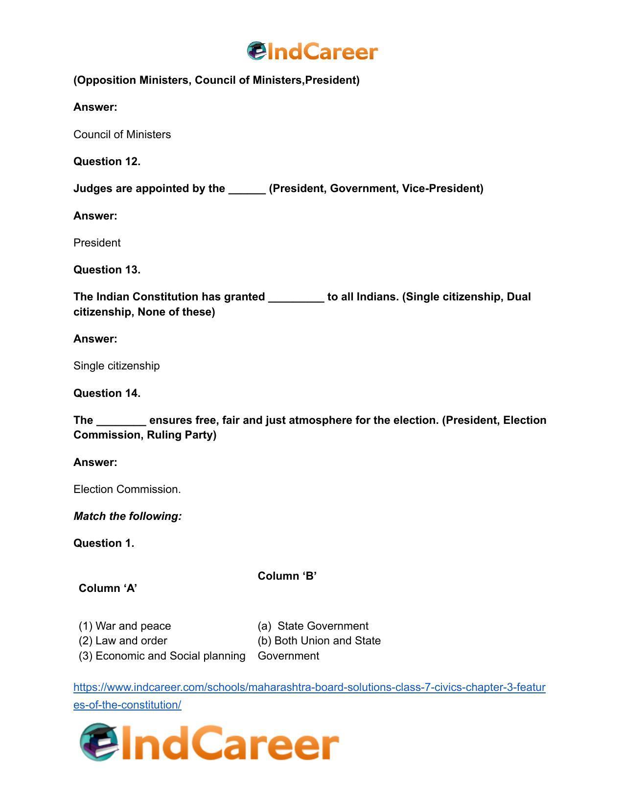 Maharashtra Board Solutions Class 7-Civics: Chapter 3- Features of the Constitution - Page 9