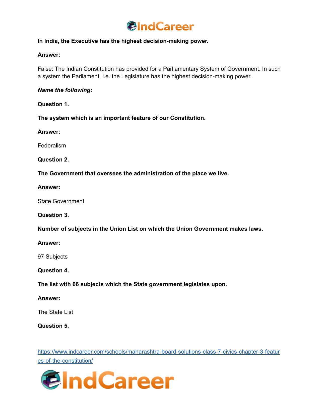 Maharashtra Board Solutions Class 7-Civics: Chapter 3- Features of the Constitution - Page 11