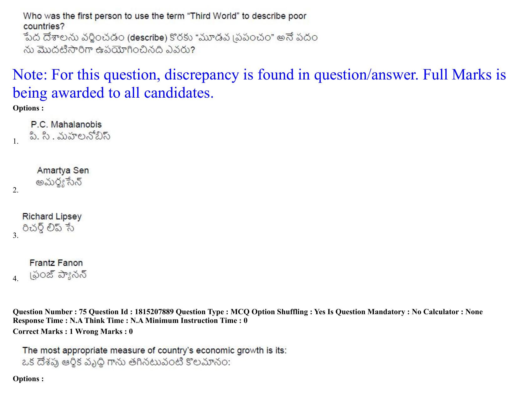 TS CPGET 2023 M A Economics (Shift 1) Question Paper with Answer Key - Page 58