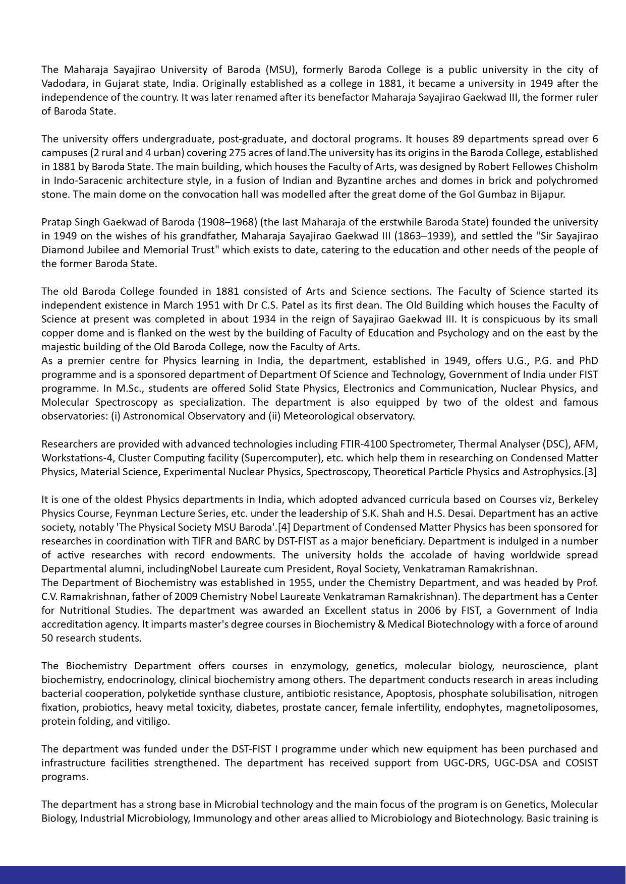 Maharaja Sayajirao University of Baroda, International Students Information Brochure - Page 7