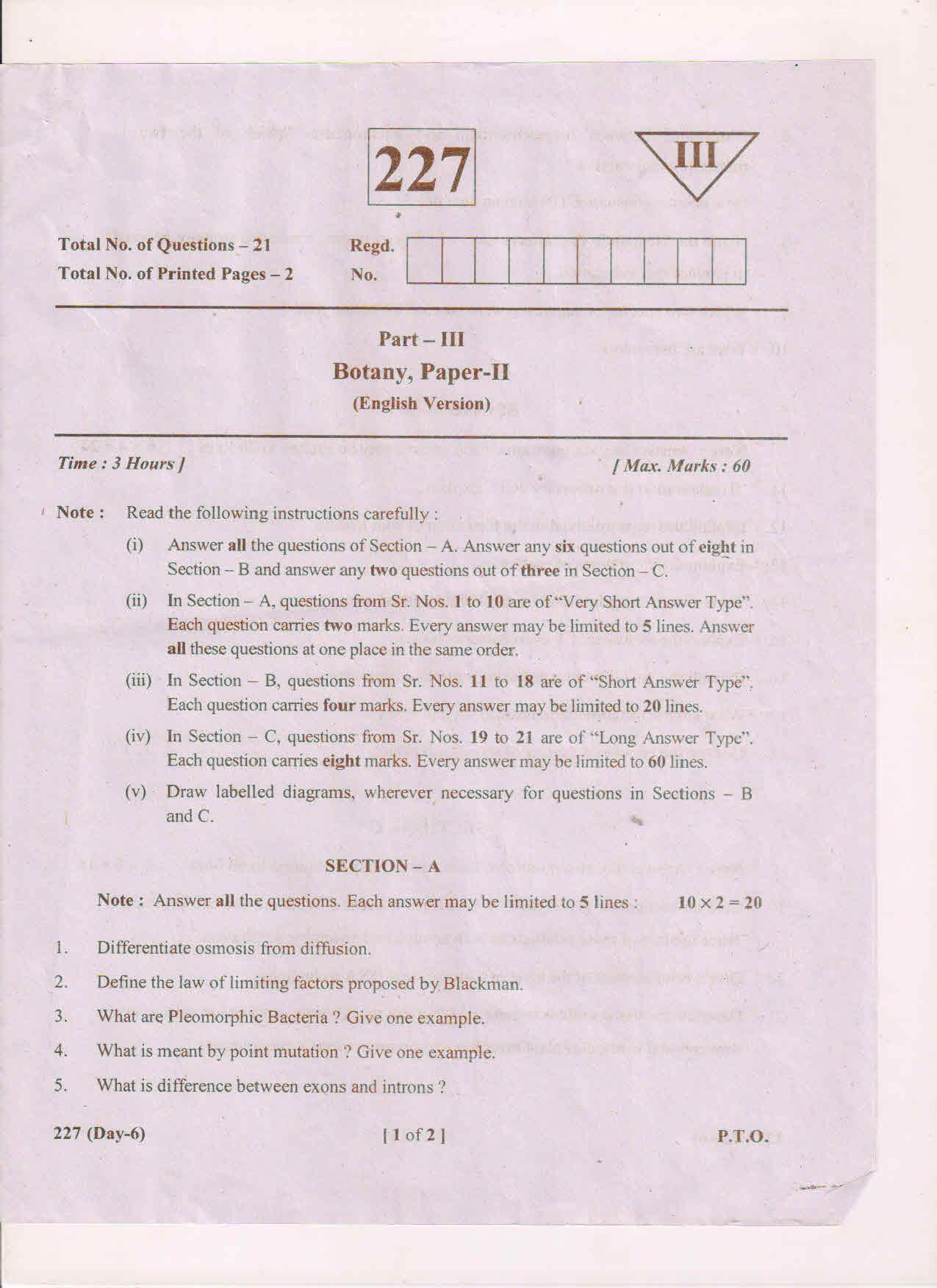AP Inter 2nd Year Botany-II (EM) May 2018 (General) Question Paper - Page 1