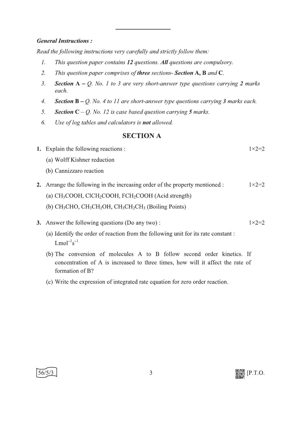 CBSE Class 12 5653 Chemistry 2022 Question Paper IndCareer Docs